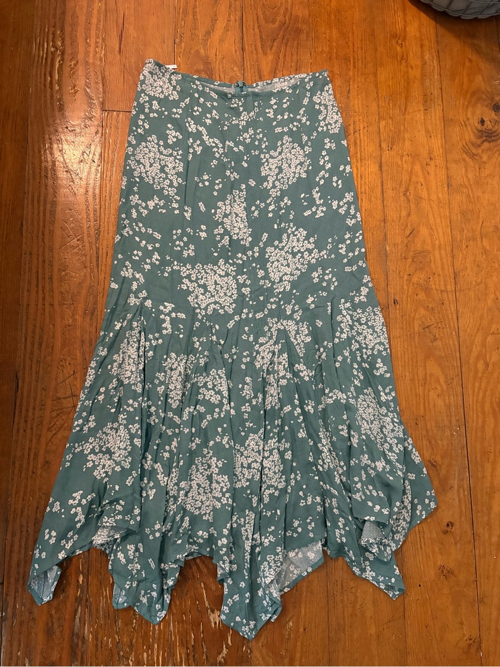 Free People Teal Floral Handkerchief Hem Midi Skirt